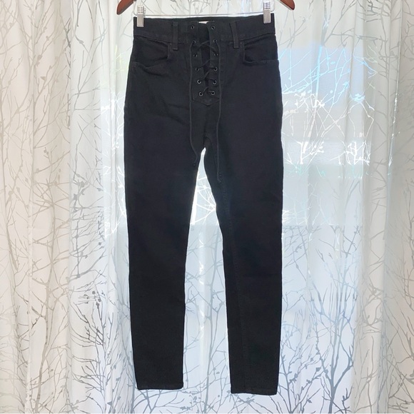 REFORMATION BLACK JADEN HIGH AND SKINNY LACE UP FRONT CLOSURE JEANS - Picture 3 of 12
